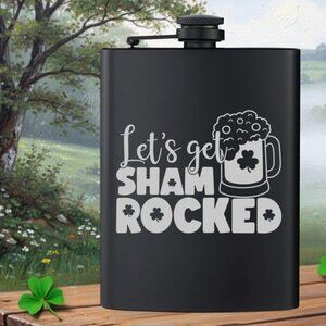 Personalized Irish Clover Sham Rocked Beer Black Flask | Irish | Irish Gifts